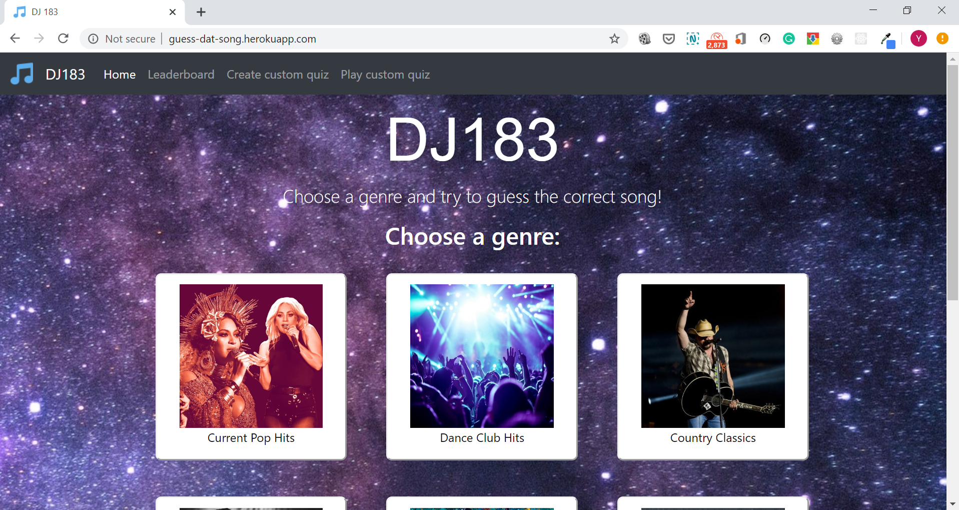 music quiz website screenshot